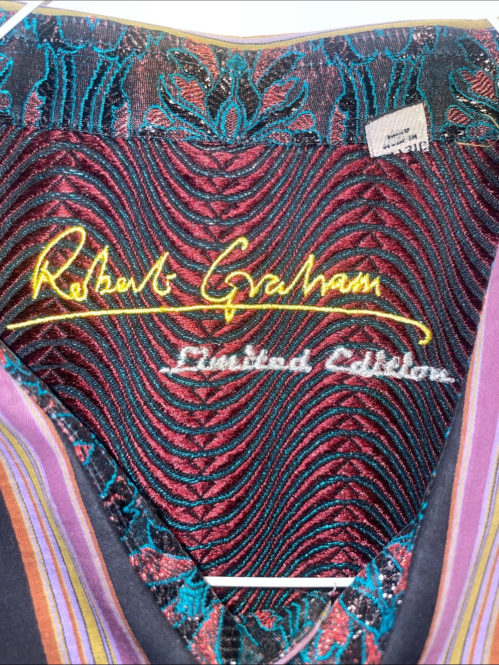 Robert Graham Multicolor Jacquard & Stripe Shirt — Burgundy, Teal, Purple
